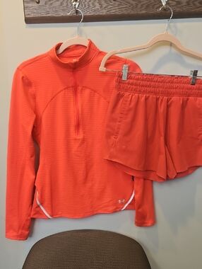 Under Armour Neon Orange Quarter-Zip Top with Matching Running Shorts